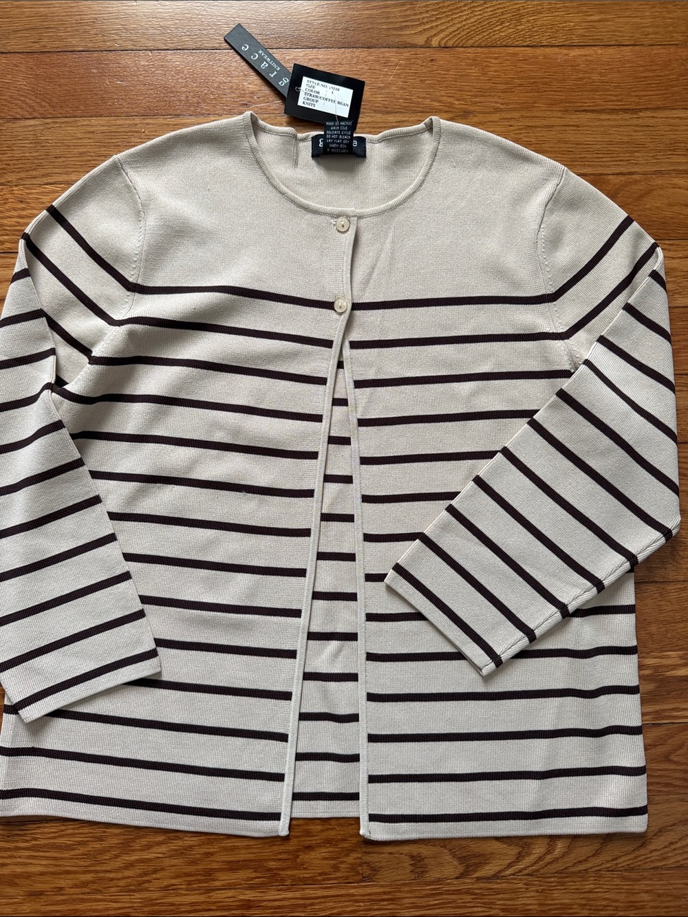 Grace Knitwear Beige and Brown Striped Button-Front Cardigan